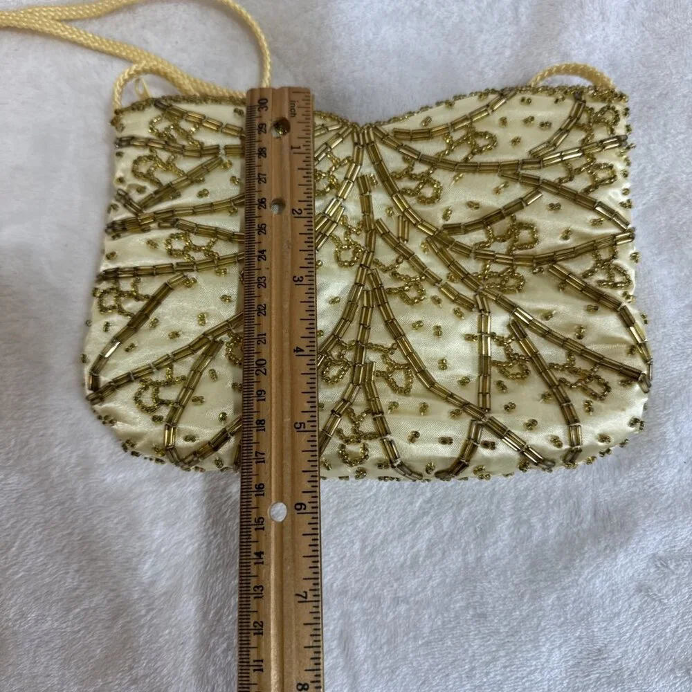 Vintage‎ Yellow Beaded Evening Bag Small Braided Crossbody Strap Elegant Prom